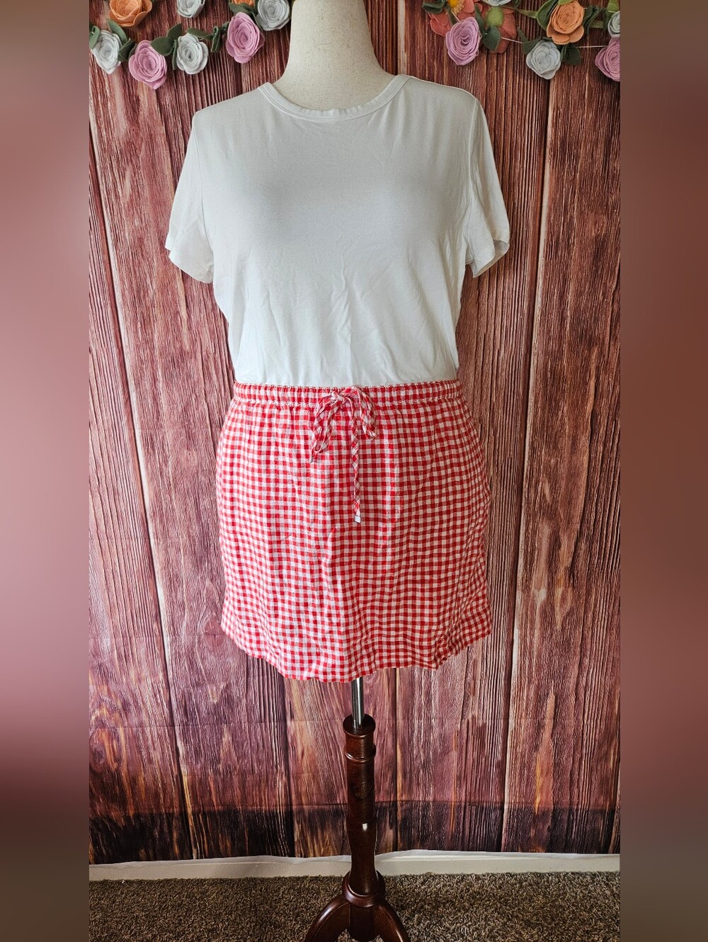 NWT C&C California Linen Gingham Mini Skort Size XL